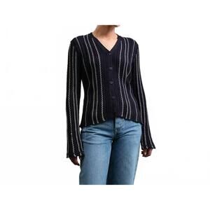 NEW RAISONNEL slim wavy stitch button cardigan in navy